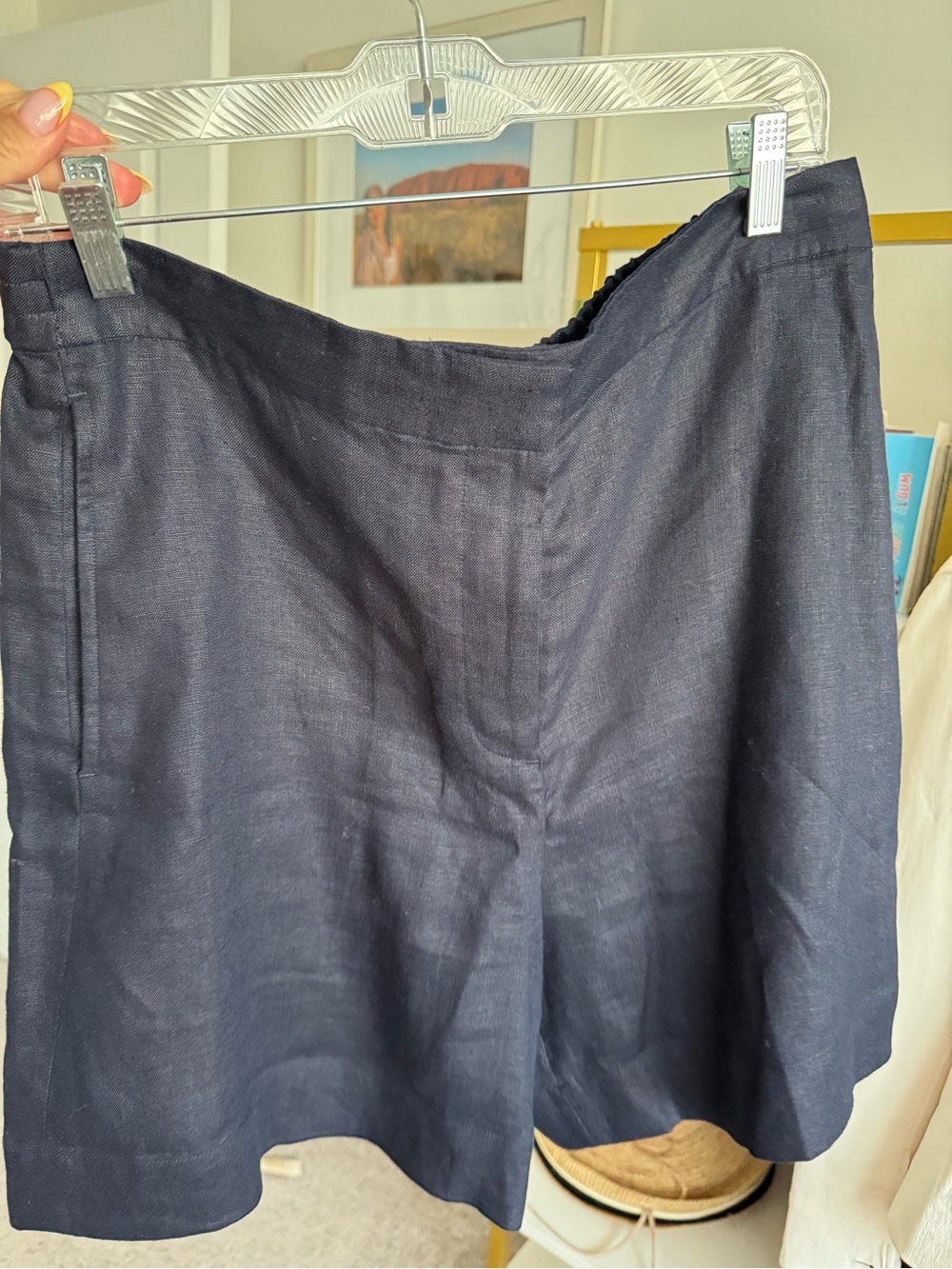 COS Tailored Elasticated Linen Bermuda Shorts in navy blue - Picture 2 of 8